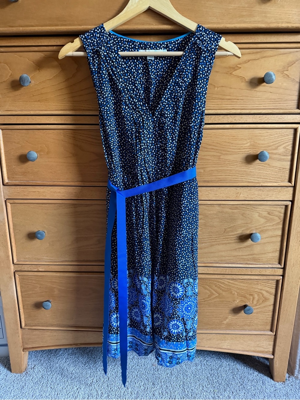 Boden Blue Ellie Belted Sleeveless V-Neck Knee Length Casual Dress Size 6P